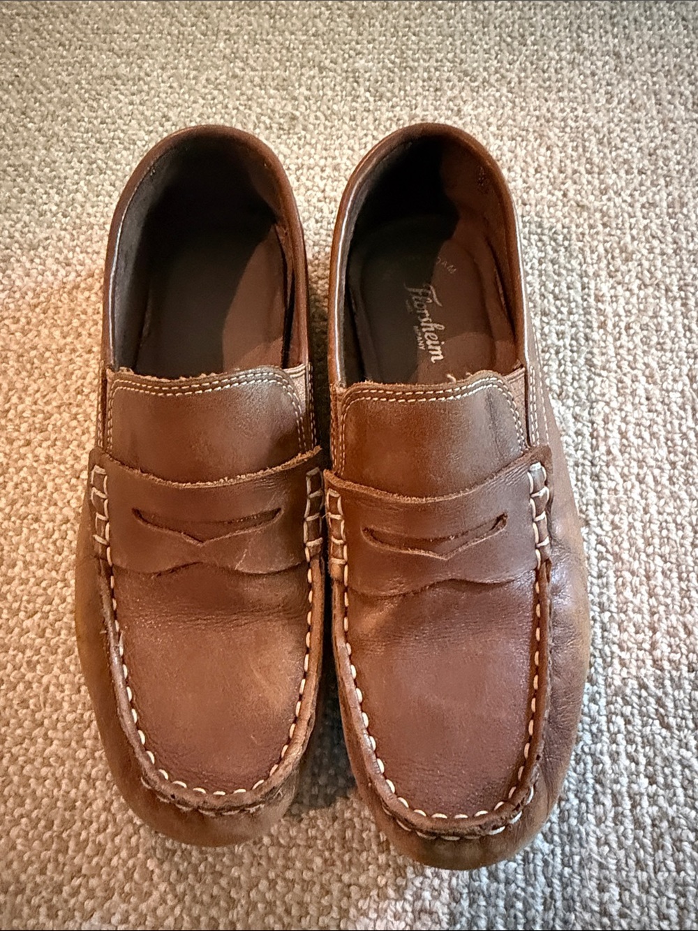 Florsheim Men's Brown Leather Penny Loafers with Contrast Stitching